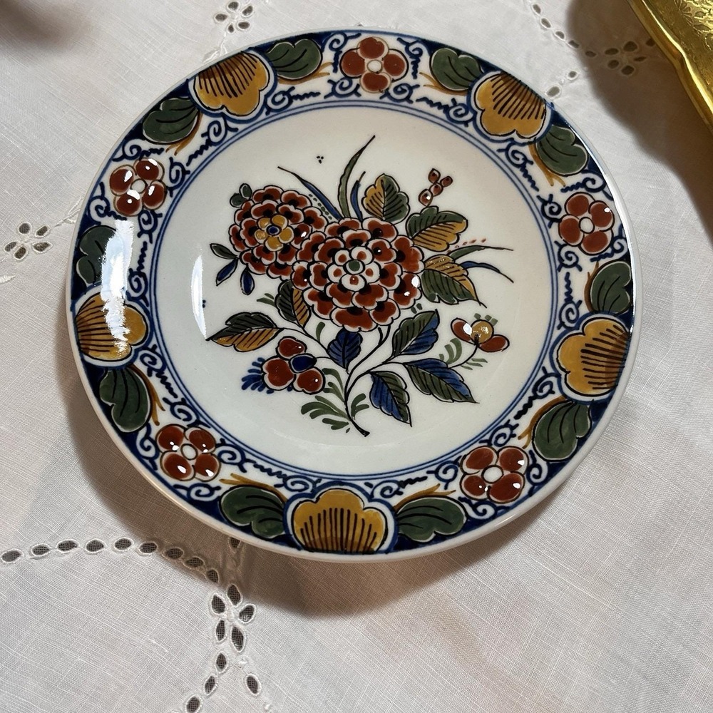Royal Delft De Porceleyne Fles Polychrome 5.5" Plate Multicolor Floral 1985 P103 - Picture 12 of 14